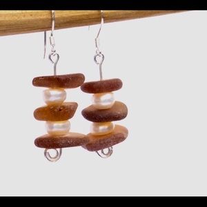 SEAGLASS & Pearl Sterling Silver Earrings